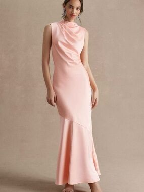 Significant Other BHLDN $240 Satin Cowl-Neck Lana ANTHRO Dress in Ballet Pink